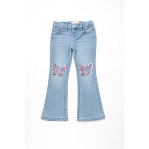 Girls Squeeze Butterfly Sequin Flare Jeans Light Wash Adjustable‎ Waist Size 5